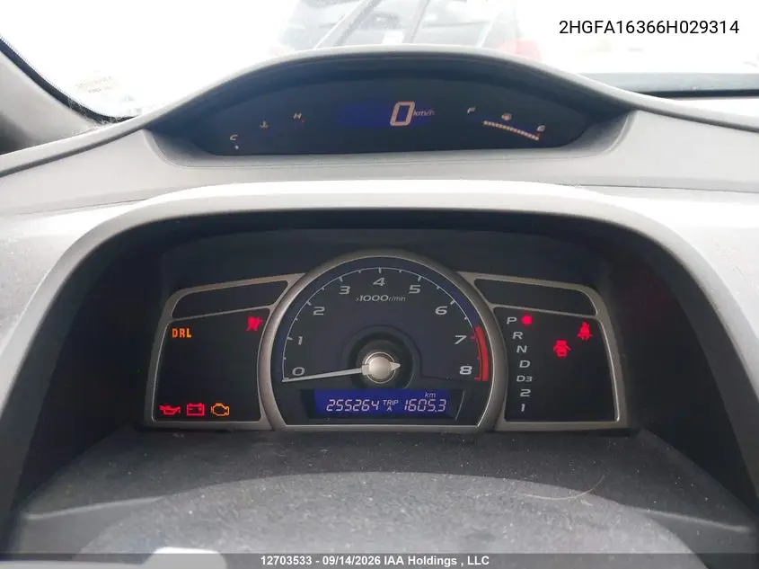 2006 HONDA CIVIC VIN 2HGFA16366H029314 — фото 7