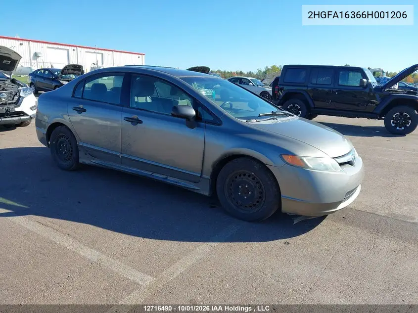 HONDA CIVIC 2006, VIN 2HGFA16366H001206