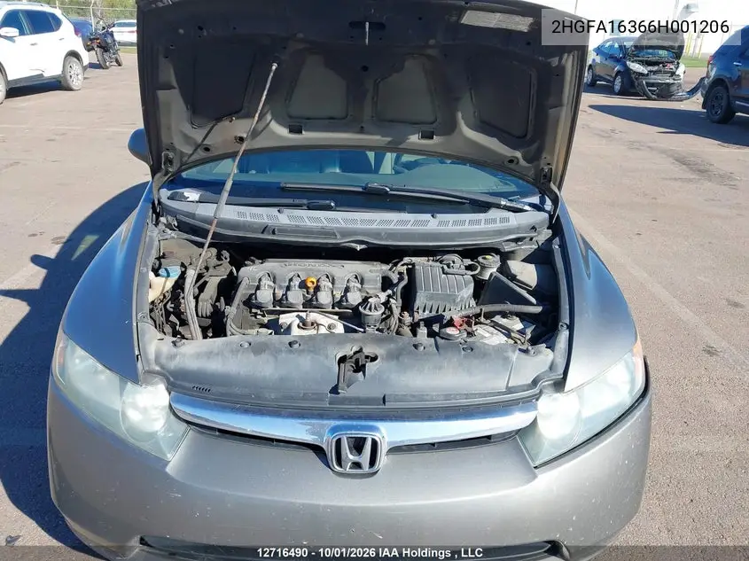 2006 HONDA CIVIC VIN 2HGFA16366H001206 — фото 10