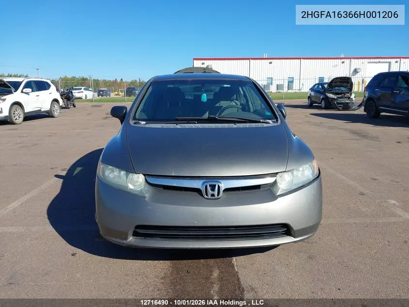 2006 HONDA CIVIC VIN 2HGFA16366H001206 — фото 12