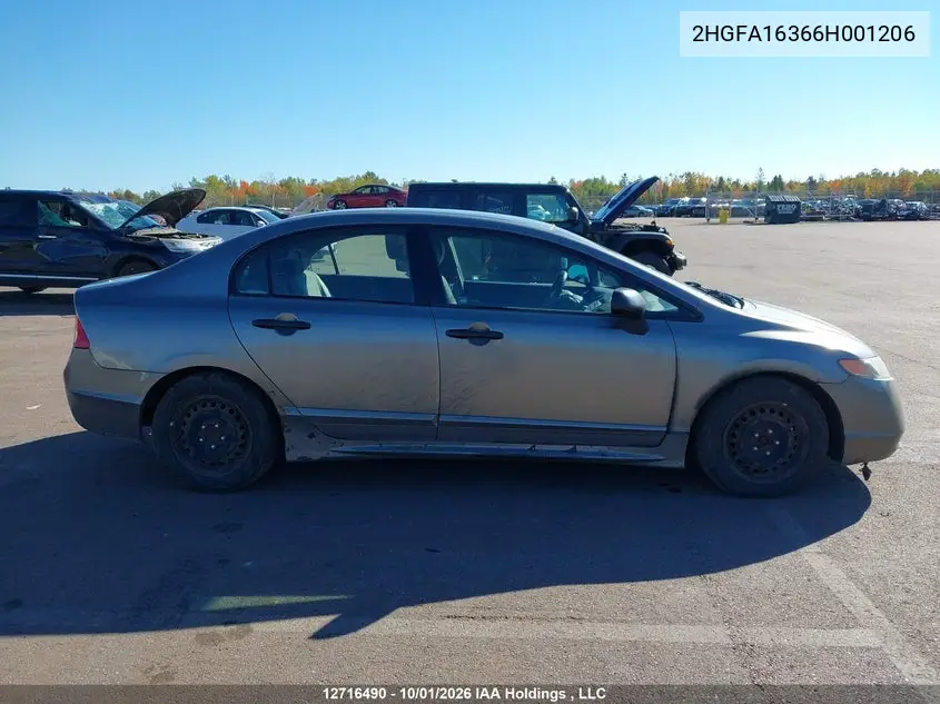2006 HONDA CIVIC VIN 2HGFA16366H001206 — фото 13