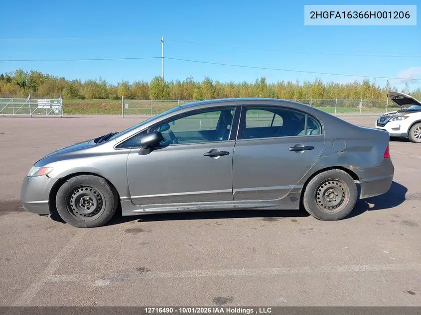 2006 HONDA CIVIC VIN 2HGFA16366H001206 — фото 14