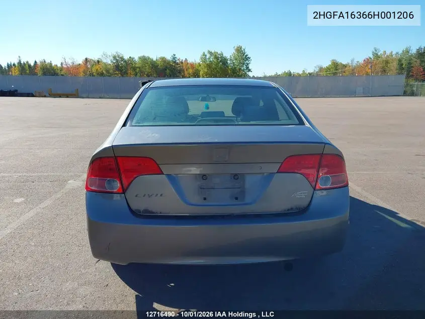 2006 HONDA CIVIC VIN 2HGFA16366H001206 — фото 16