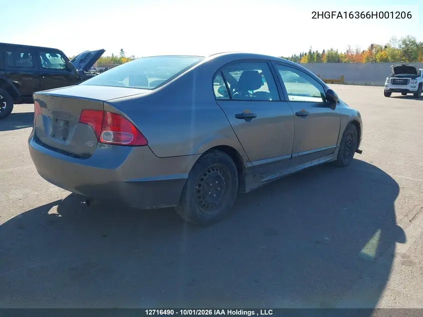 2006 HONDA CIVIC VIN 2HGFA16366H001206 — фото 4