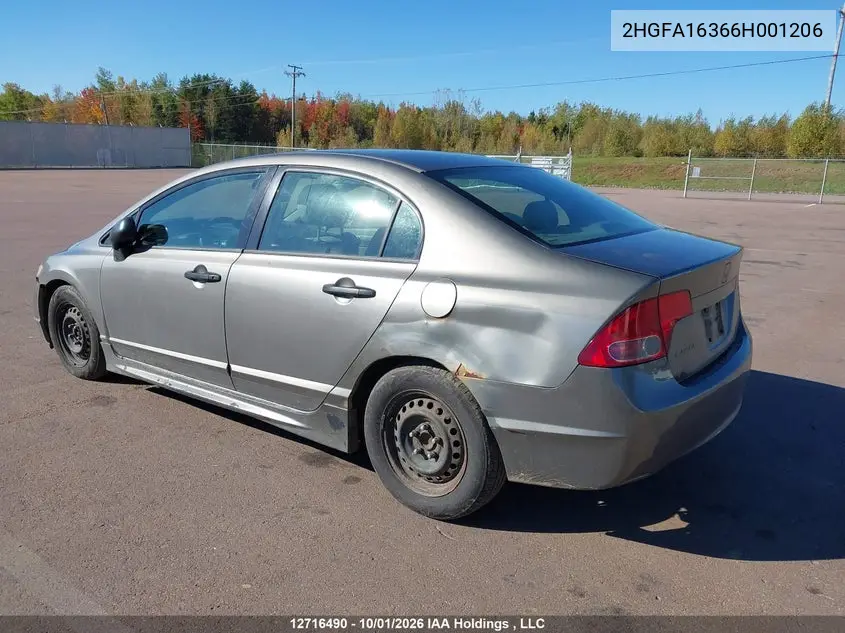 2006 HONDA CIVIC VIN 2HGFA16366H001206 — фото 6