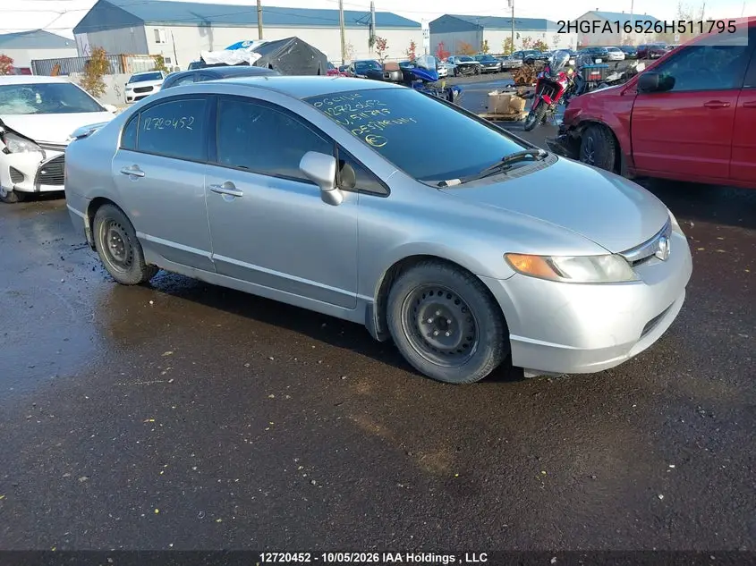 HONDA CIVIC 2006, VIN 2HGFA16526H511795