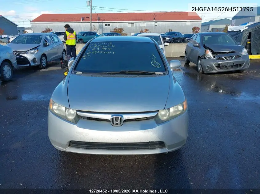 2006 HONDA CIVIC VIN 2HGFA16526H511795 — фото 12