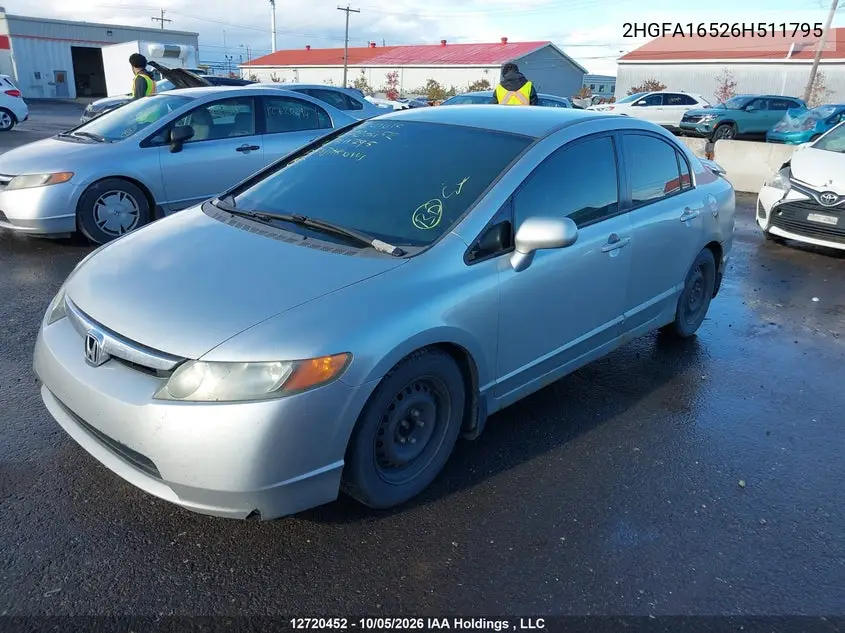 2006 HONDA CIVIC VIN 2HGFA16526H511795 — фото 2