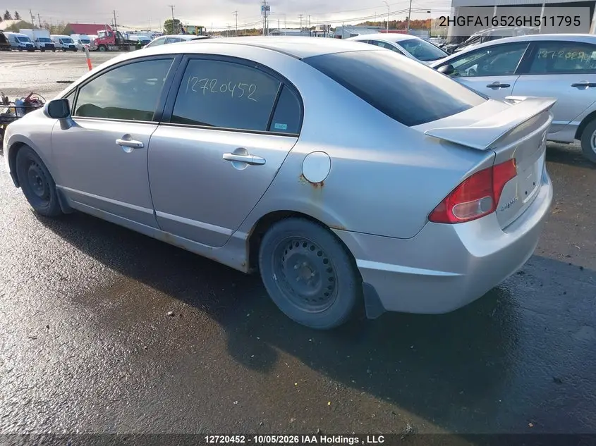 2006 HONDA CIVIC VIN 2HGFA16526H511795 — фото 3