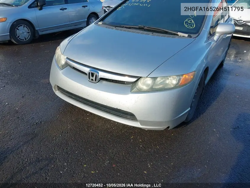 2006 HONDA CIVIC VIN 2HGFA16526H511795 — фото 6