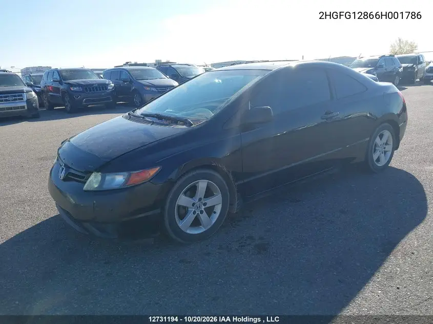 2006 HONDA CIVIC VIN 2HGFG12866H001786 — фото 2