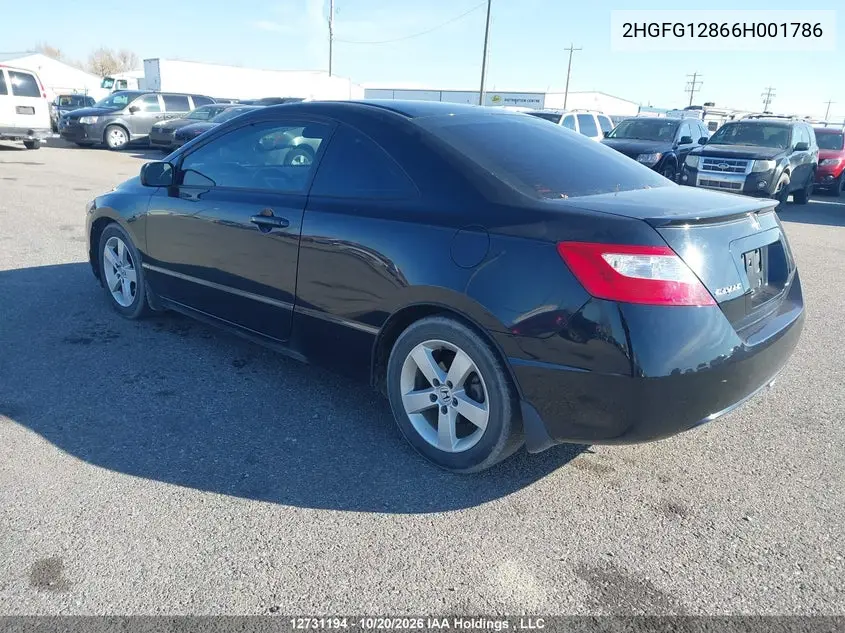2006 HONDA CIVIC VIN 2HGFG12866H001786 — фото 3