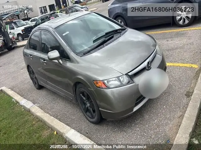 HONDA CIVIC 2006, VIN 2HGFA16806H036223