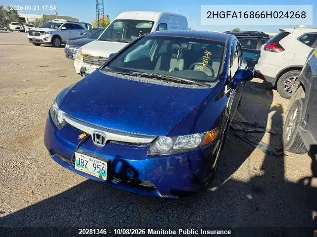 2006 HONDA CIVIC VIN 2HGFA16866H024268 — фото 2
