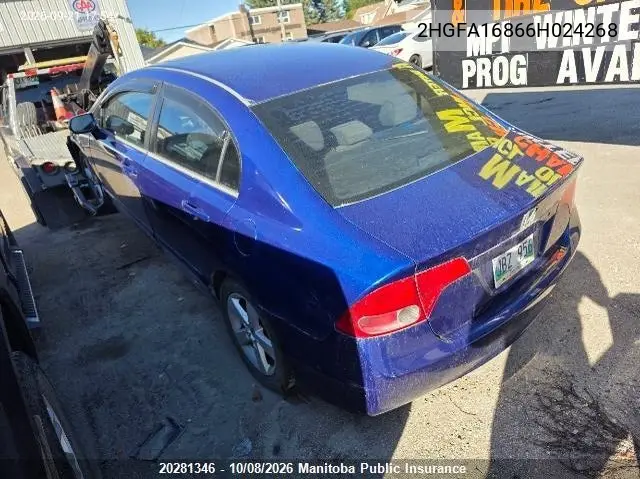 2006 HONDA CIVIC VIN 2HGFA16866H024268 — фото 3