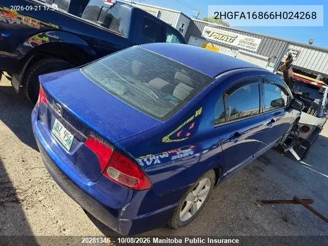 2006 HONDA CIVIC VIN 2HGFA16866H024268 — фото 4