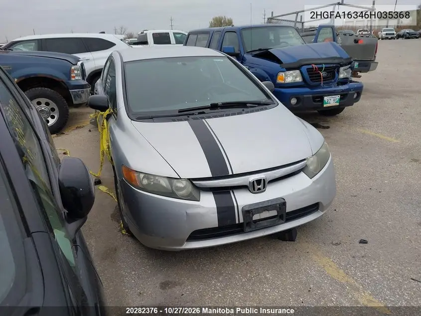 HONDA CIVIC 2006, VIN 2HGFA16346H035368