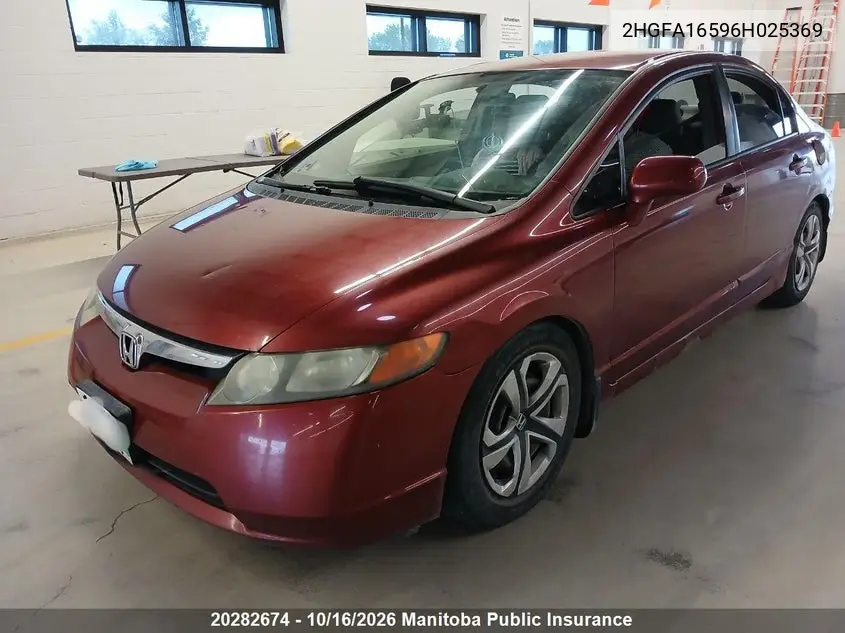 2006 HONDA CIVIC VIN 2HGFA16596H025369 — фото 2