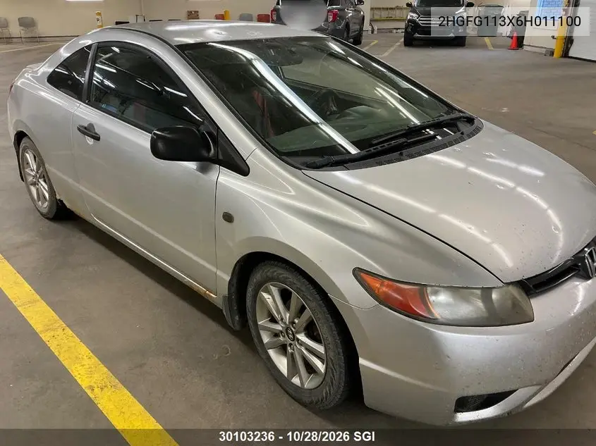 HONDA CIVIC 2006, VIN 2HGFG113X6H011100
