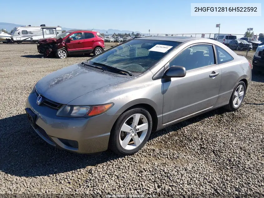 2006 HONDA CIVIC VIN 2HGFG12816H522592 — фото 2