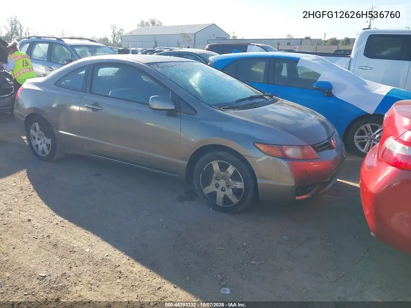 HONDA CIVIC 2006, VIN 2HGFG12626H536760