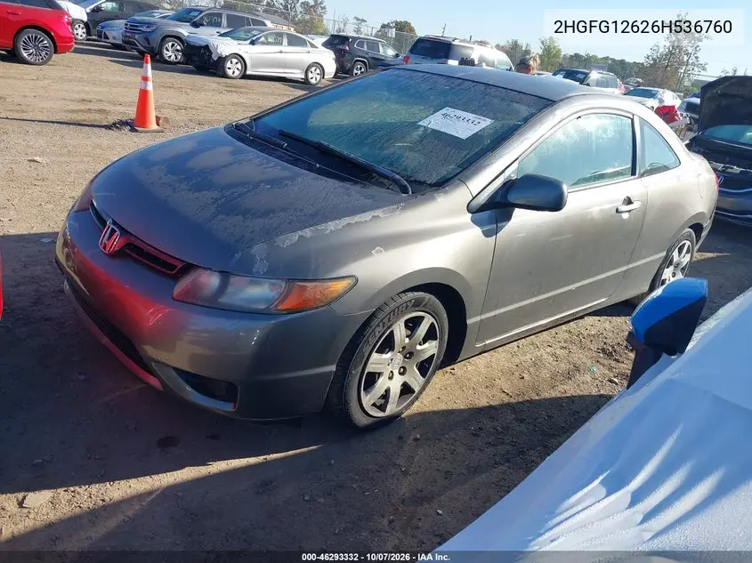 2006 HONDA CIVIC VIN 2HGFG12626H536760 — фото 2