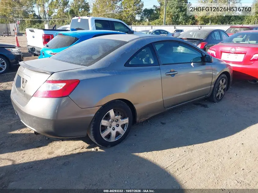 2006 HONDA CIVIC VIN 2HGFG12626H536760 — фото 4