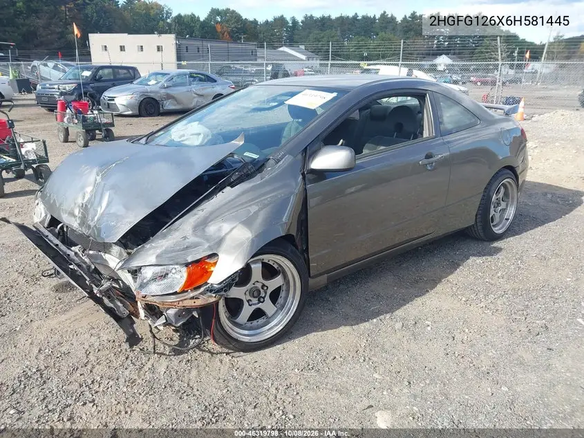 2006 HONDA CIVIC VIN 2HGFG126X6H581445 — фото 2