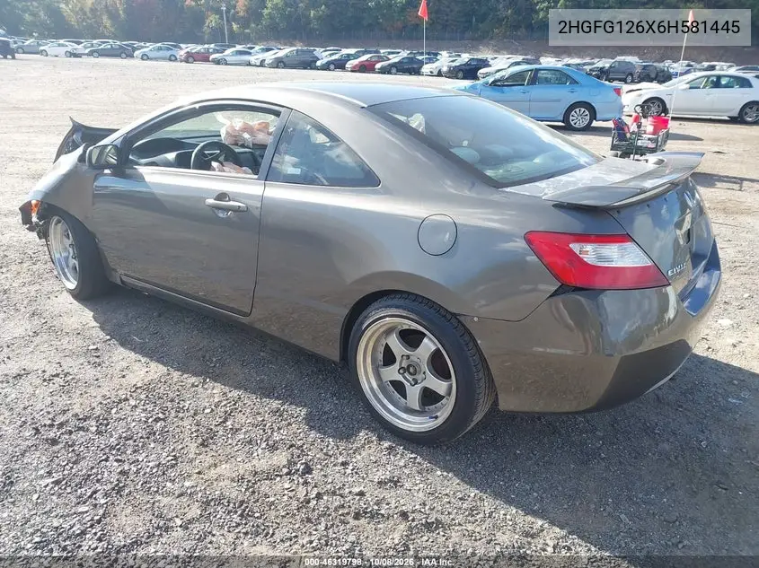 2006 HONDA CIVIC VIN 2HGFG126X6H581445 — фото 3