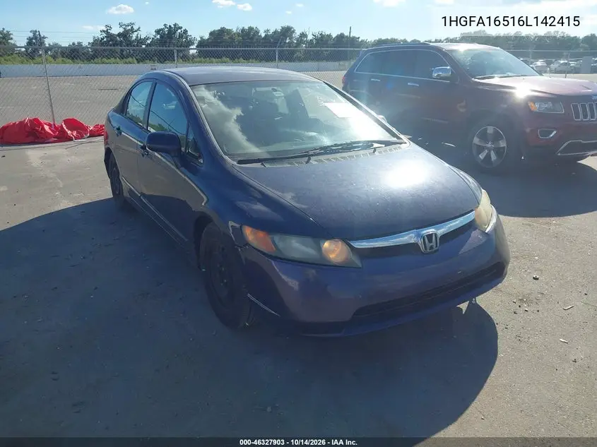 HONDA CIVIC 2006, VIN 1HGFA16516L142415