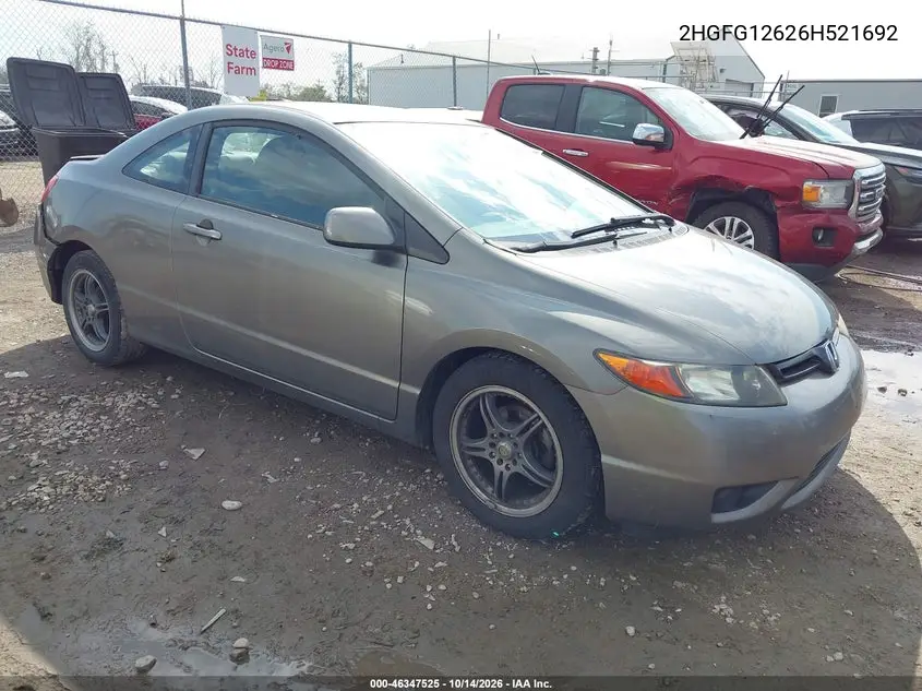HONDA CIVIC 2006, VIN 2HGFG12626H521692