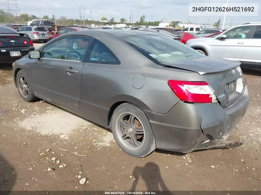 2006 HONDA CIVIC VIN 2HGFG12626H521692 — фото 3