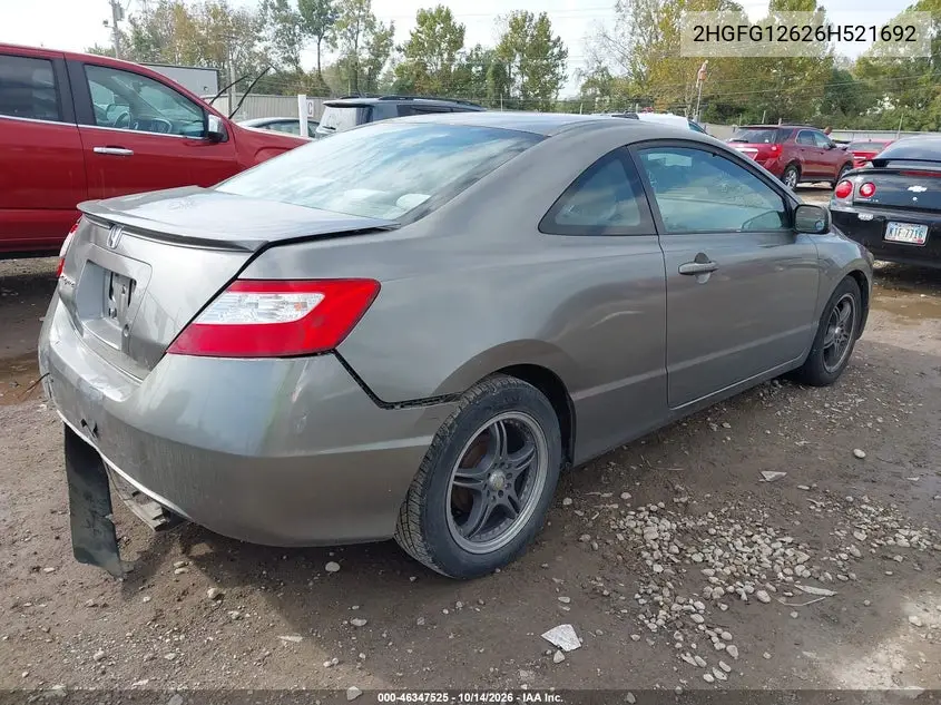 2006 HONDA CIVIC VIN 2HGFG12626H521692 — фото 4