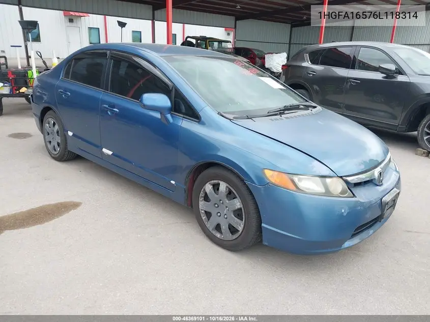 HONDA CIVIC 2006, VIN 1HGFA16576L118314
