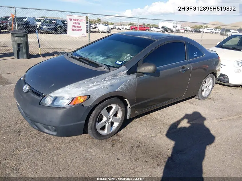 2006 HONDA CIVIC VIN 2HGFG12896H519892 — фото 2