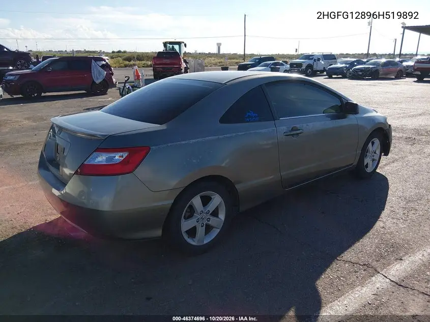 2006 HONDA CIVIC VIN 2HGFG12896H519892 — фото 4