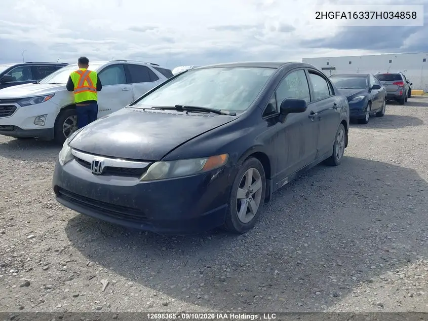 2007 HONDA CIVIC VIN 2HGFA16337H034858 — фото 2