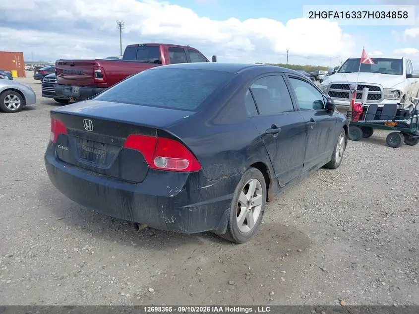 2007 HONDA CIVIC VIN 2HGFA16337H034858 — фото 4