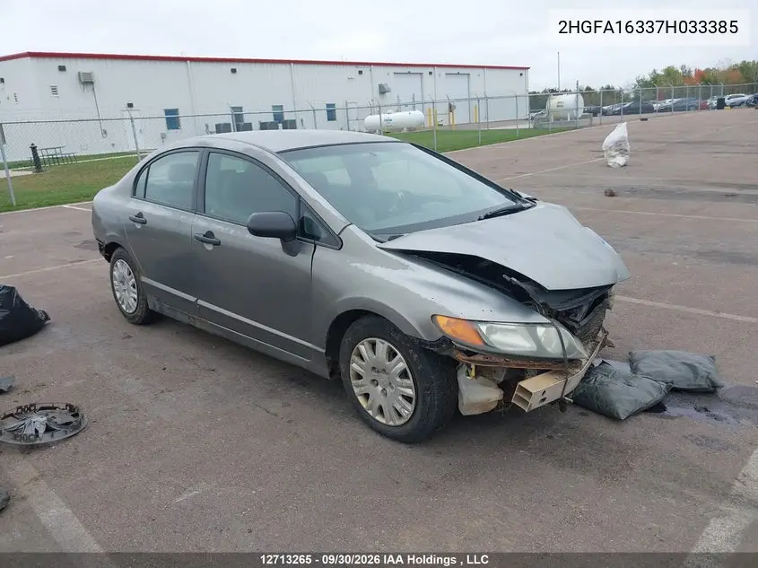 2007 HONDA CIVIC VIN 2HGFA16337H033385 — фото 2