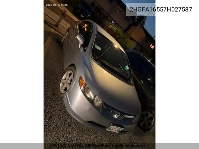 HONDA CIVIC 2007, VIN 2HGFA16557H027587