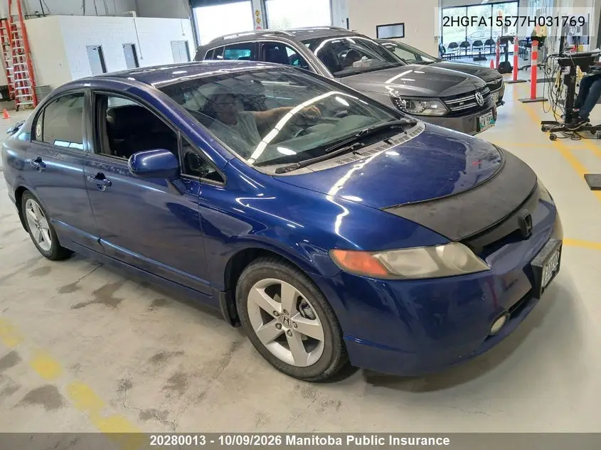 2007 HONDA CIVIC VIN 2HGFA15577H031769 — фото 3