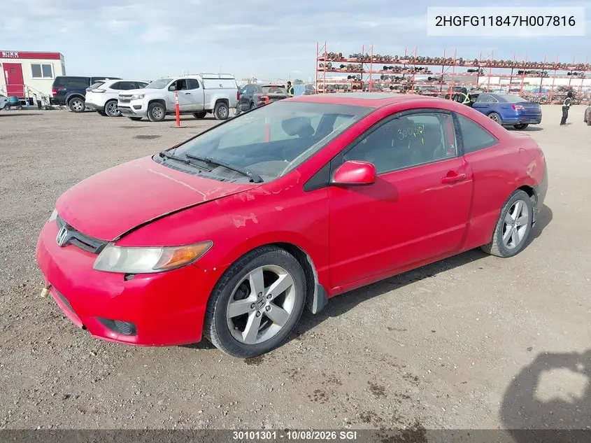 2007 HONDA CIVIC VIN 2HGFG11847H007816 — фото 2