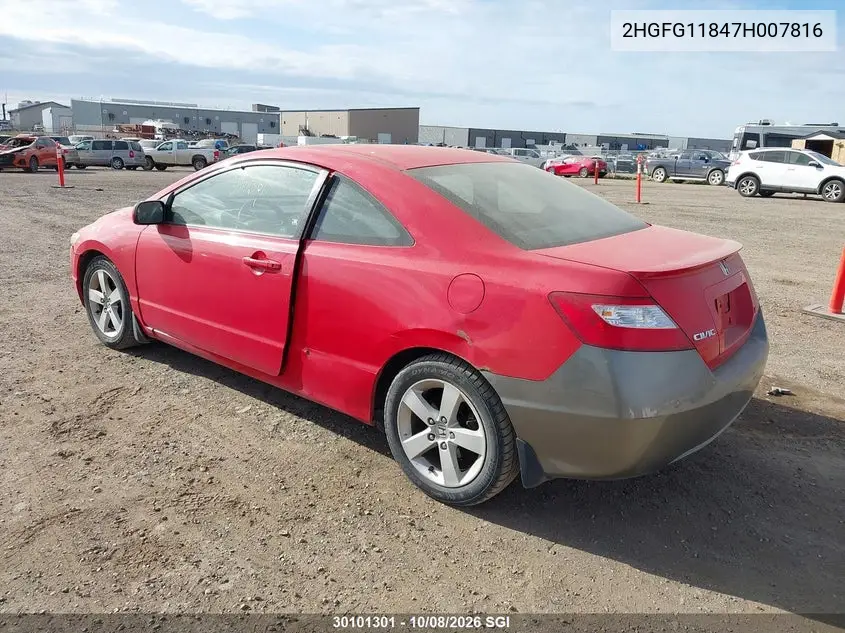 2007 HONDA CIVIC VIN 2HGFG11847H007816 — фото 3
