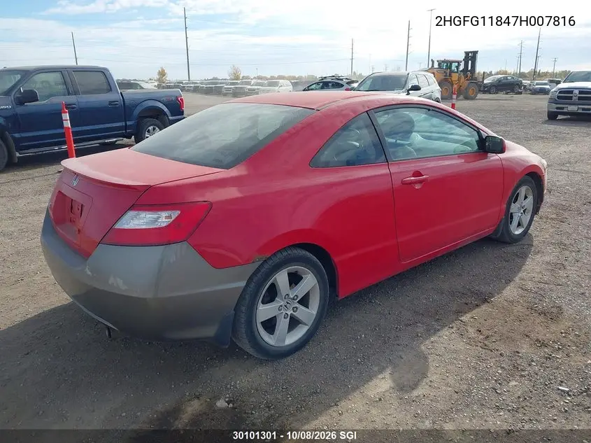 2007 HONDA CIVIC VIN 2HGFG11847H007816 — фото 4