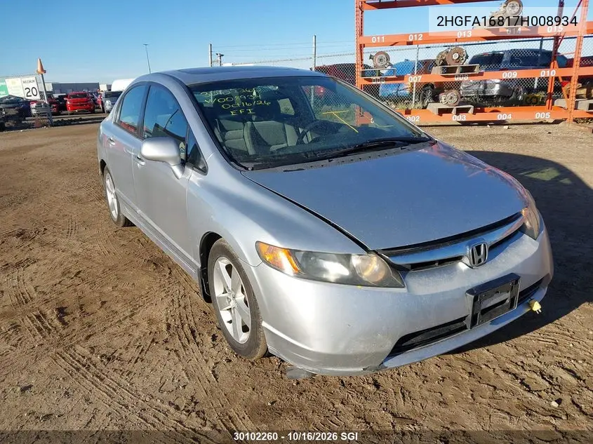 HONDA CIVIC 2007, VIN 2HGFA16817H008934