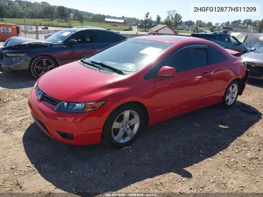 2007 HONDA CIVIC VIN 2HGFG12877H511209 — фото 2