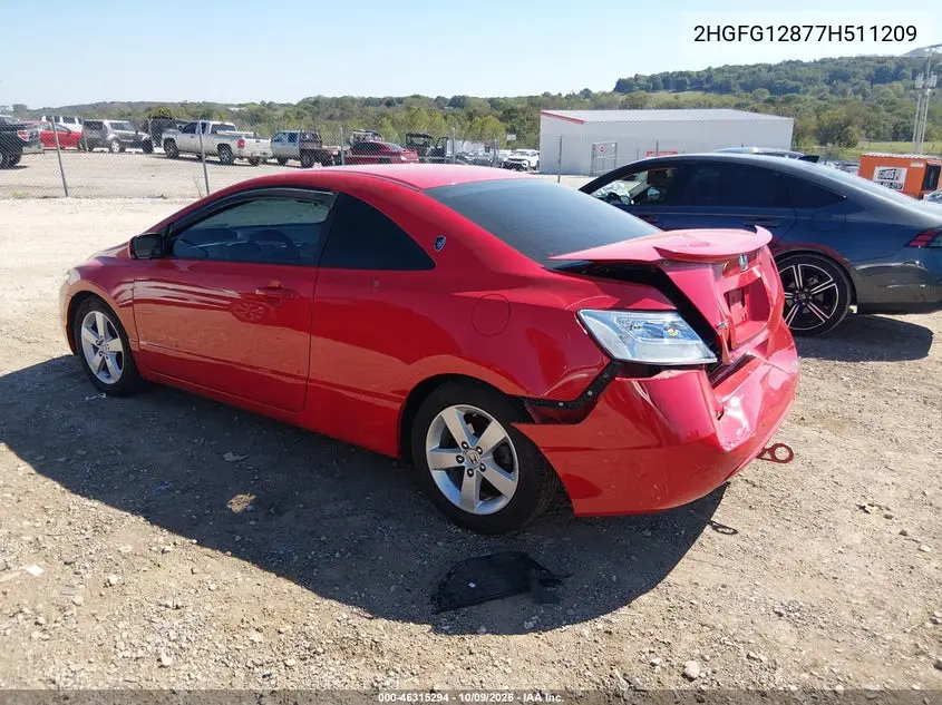 2007 HONDA CIVIC VIN 2HGFG12877H511209 — фото 3