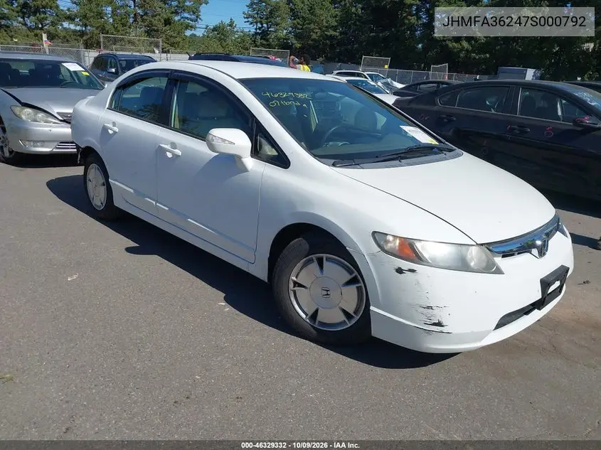 HONDA CIVIC 2007, VIN JHMFA36247S000792
