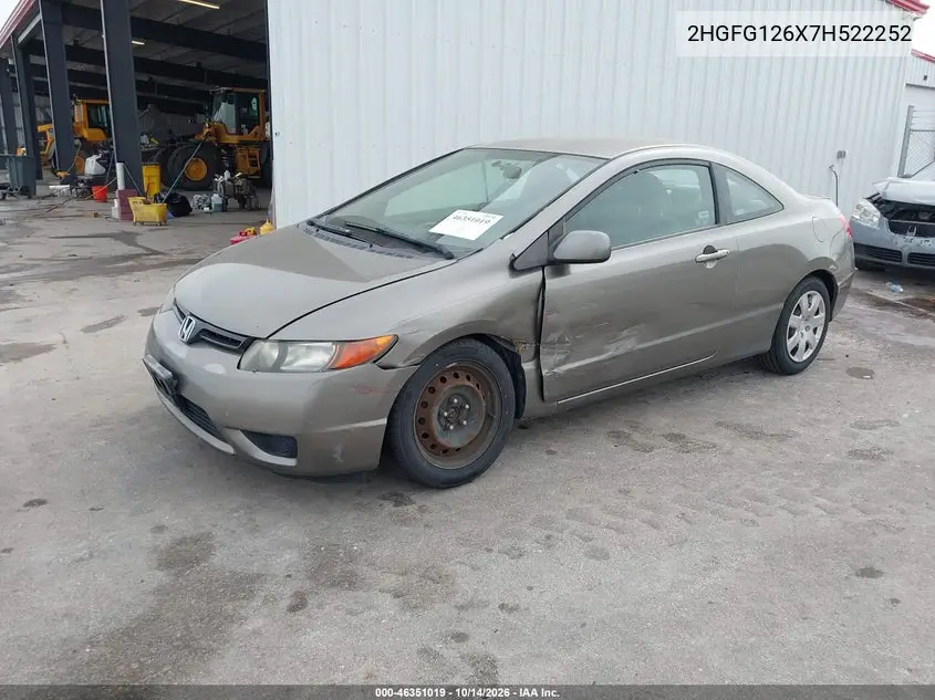 2007 HONDA CIVIC VIN 2HGFG126X7H522252 — фото 2