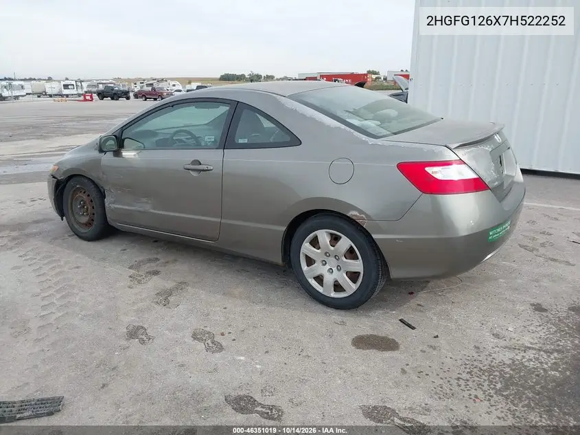 2007 HONDA CIVIC VIN 2HGFG126X7H522252 — фото 3